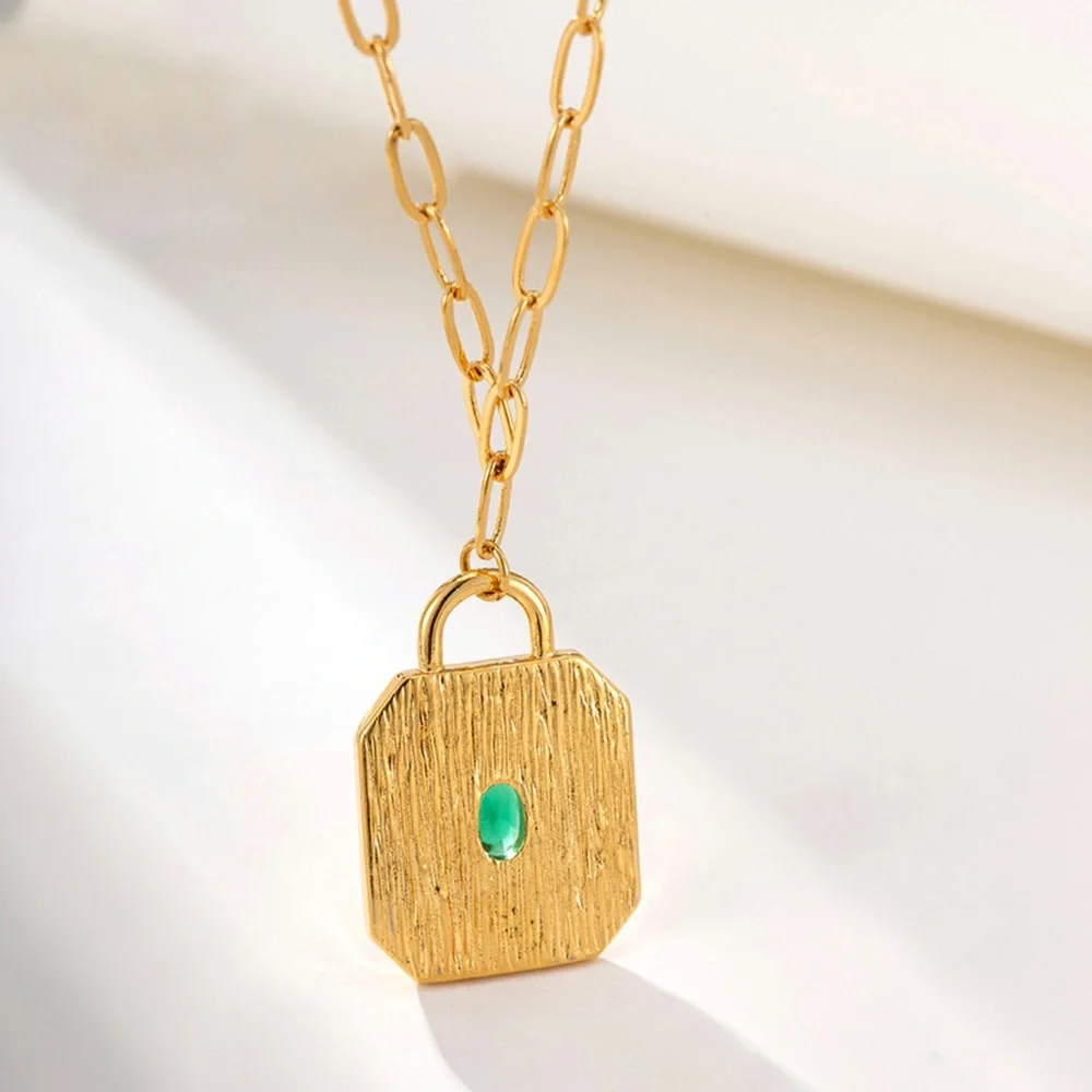 Last 1 🔥 Necklace 24k Gold Plated Emerald Stone Statement Dainty Jewelry - Picture 4 of 7